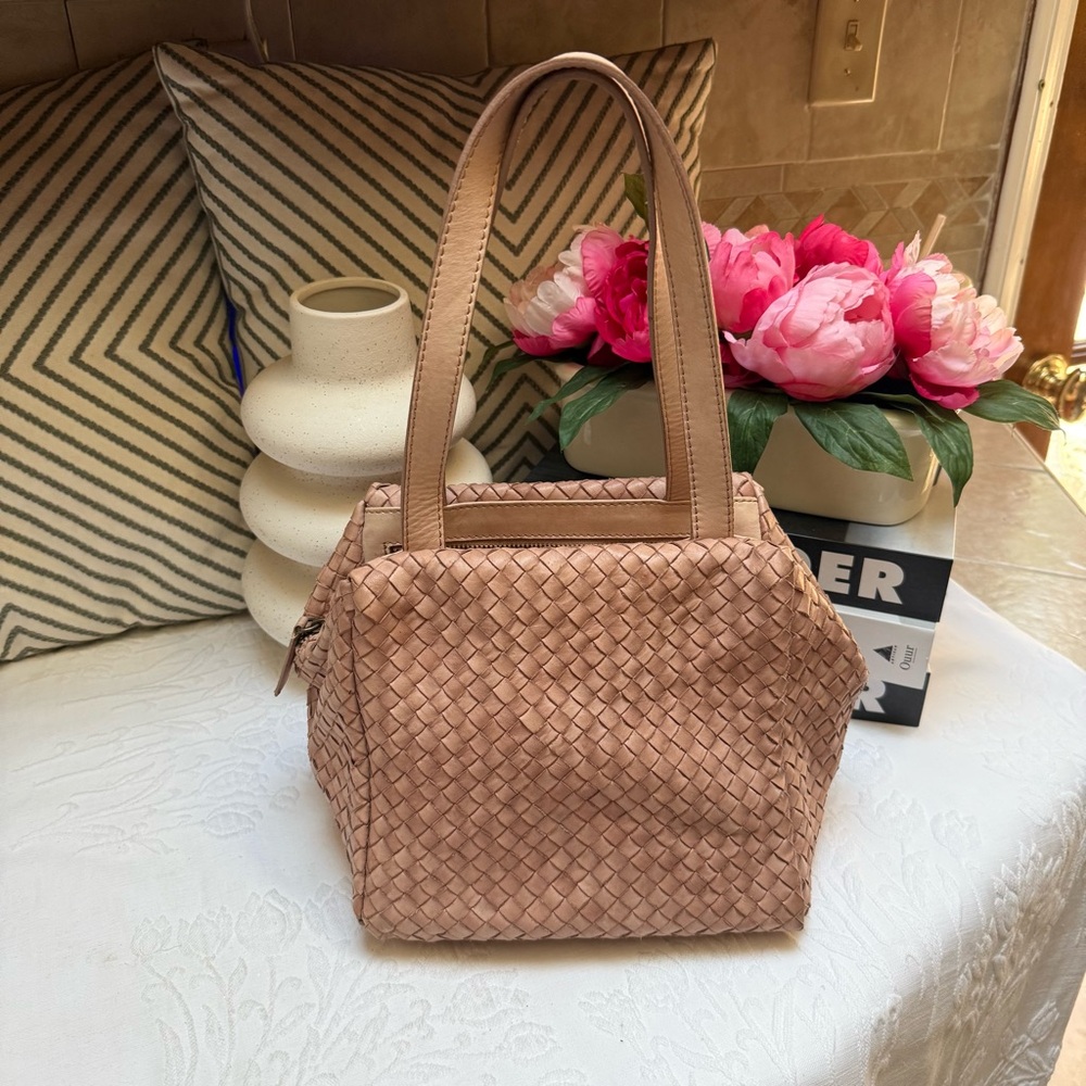 Sundance Pink Blush Tote with Woven Design and Top Handles
